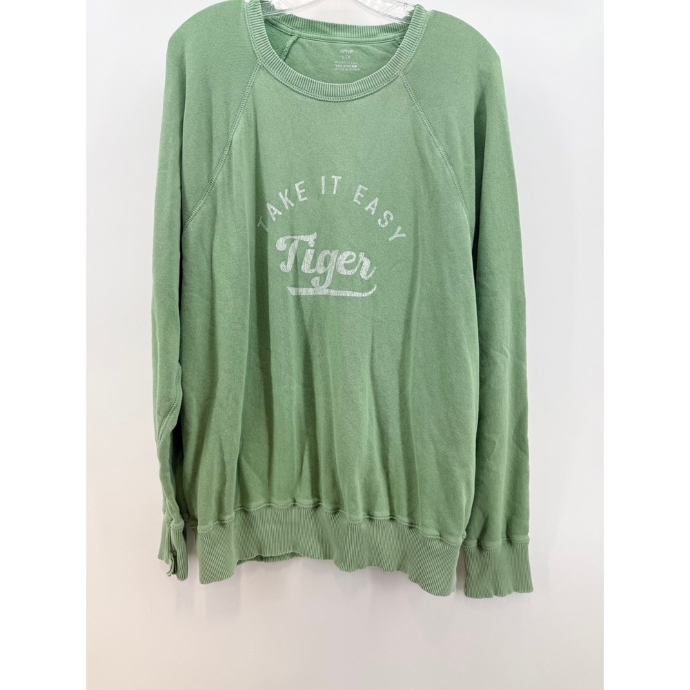 Aerie Take It Easy Tiger Graphic Sweatshirt Green Raglan Pullover Womens Large